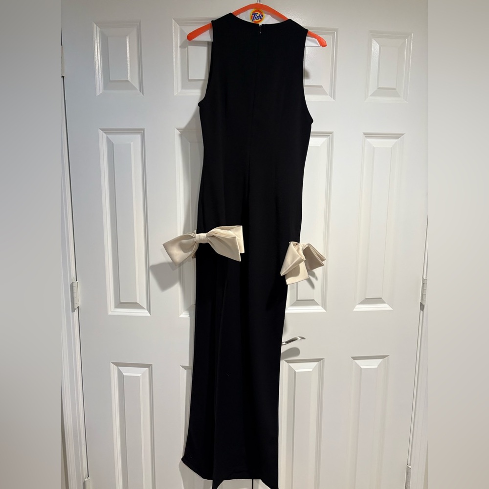 Atoir Reformation Jana Bow Dress Size 6 Slit Black and Cream Black Tie Formal - Picture 14 of 14
